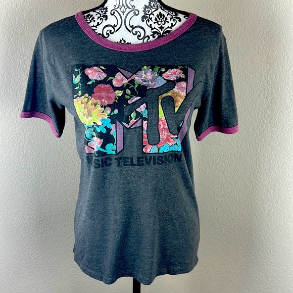 MTV Tops - MTV Music Television Floral Graphic Classic Logo Tshirt Top L